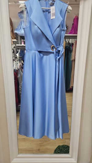 Midi haljina plus size sa reverom, svetlo plava