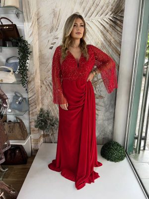 Duga haljina PLUS SIZE u crvenoj boji (model 174)