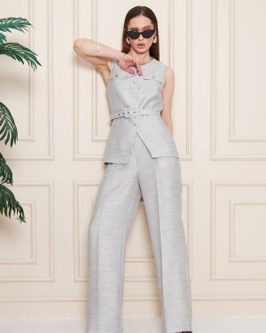 Komplet PLUS SIZE, duži prsluk i pantalone, sivi