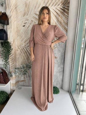 Duga PLUS SIZE haljina sa 3/4 rukavima, zlatna