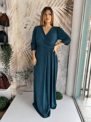 Duga PLUS SIZE haljina sa 3/4 rukavima, tamno zelena