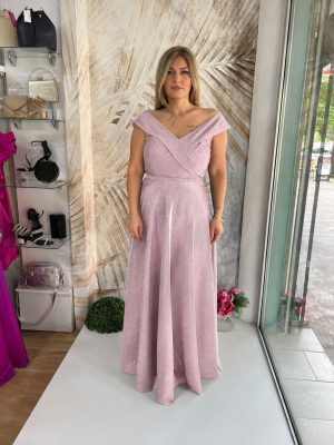 Elegantna duga haljina, roze šimer