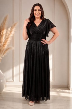 Duga haljina PLUS SIZE, crna lepršava sa kratkim rukavima