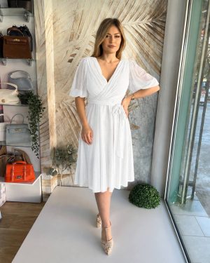 Haljina PLUS SIZE sa 3/4 rukavima, lepršava bela