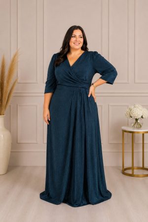 (52-58) Duga PLUS SIZE haljina sa 3/4 rukavima, tamno zelena