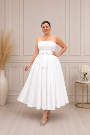 Midi haljina plus size, korset ultra strukirana, bela
