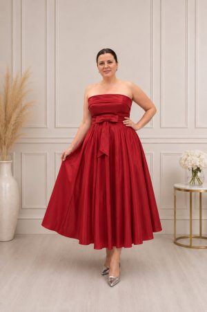 Midi haljina plus size, korset ultra strukirana, crvena