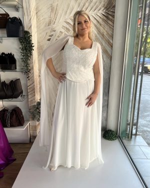 Duga haljina PLUS SIZE, korset sa plaštom u beloj boji