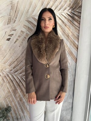 PLUS SIZE kratak kaput sa krznom oko vrata, vizon