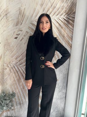 PLUS SIZE kratak kaput sa krznom oko vrata, crni