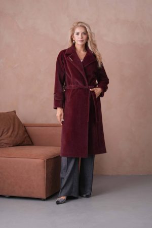 PLUS SIZE kaput na vezivanje bordo
